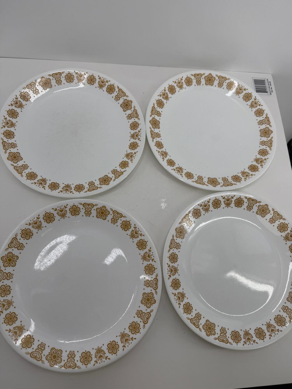 Corelle Butterfly Gold Dinner Plates Set 4 10 Inch Retro Floral MCM Vintage